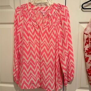 Lilly Pulitzer Pink and White Chevron Blouse